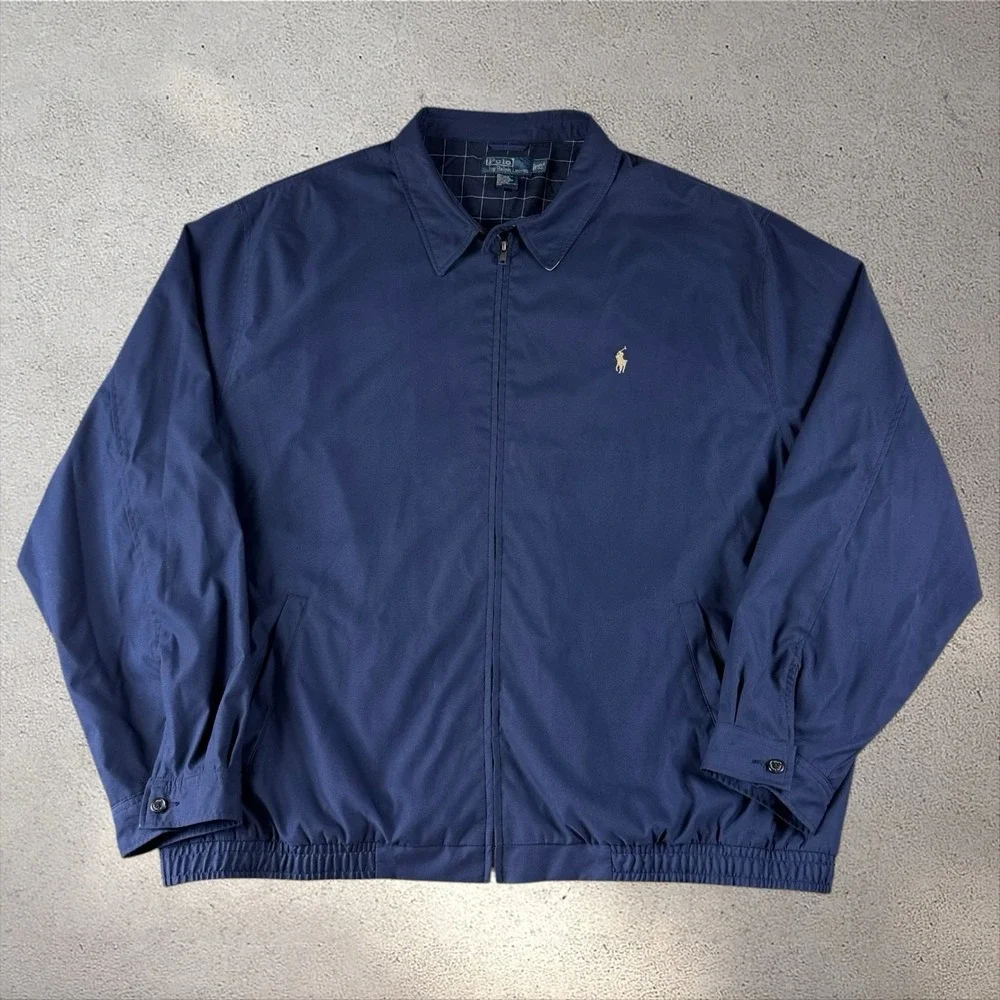 Polo Ralph Lauren‎ Harringtons Bomber Jacket Mens 4XLT Blue Plaid Lined Vintage